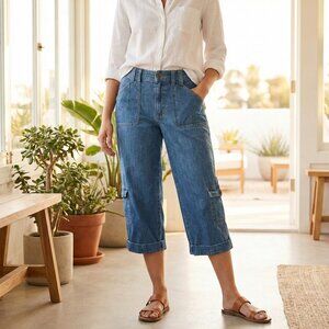 *Living Planet Womens Capri Cargo Jeans Blue‎ Size 6 With Utility Pockets